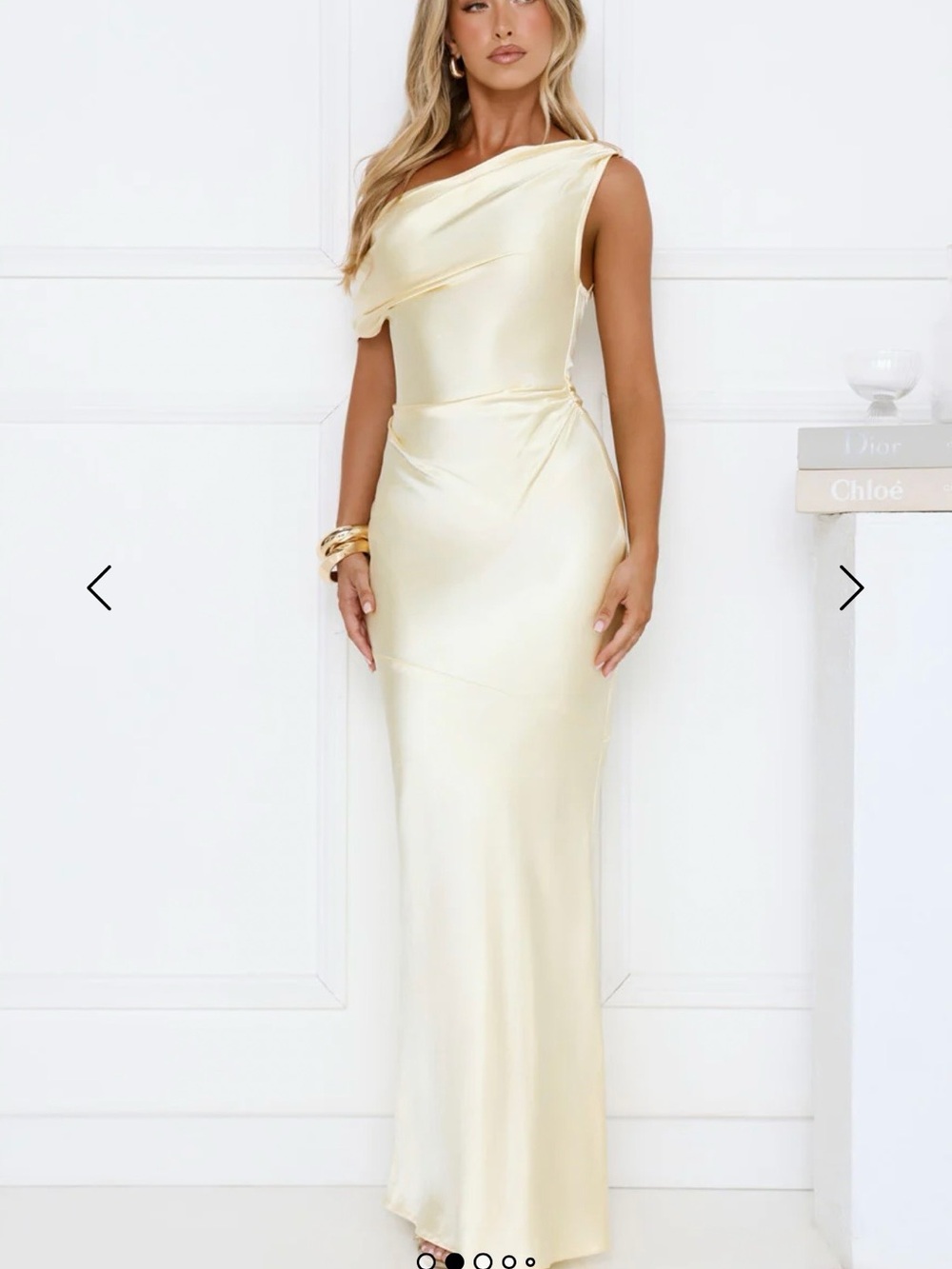 Hello Molly Yellow Satin One-Shoulder Maxi Dress